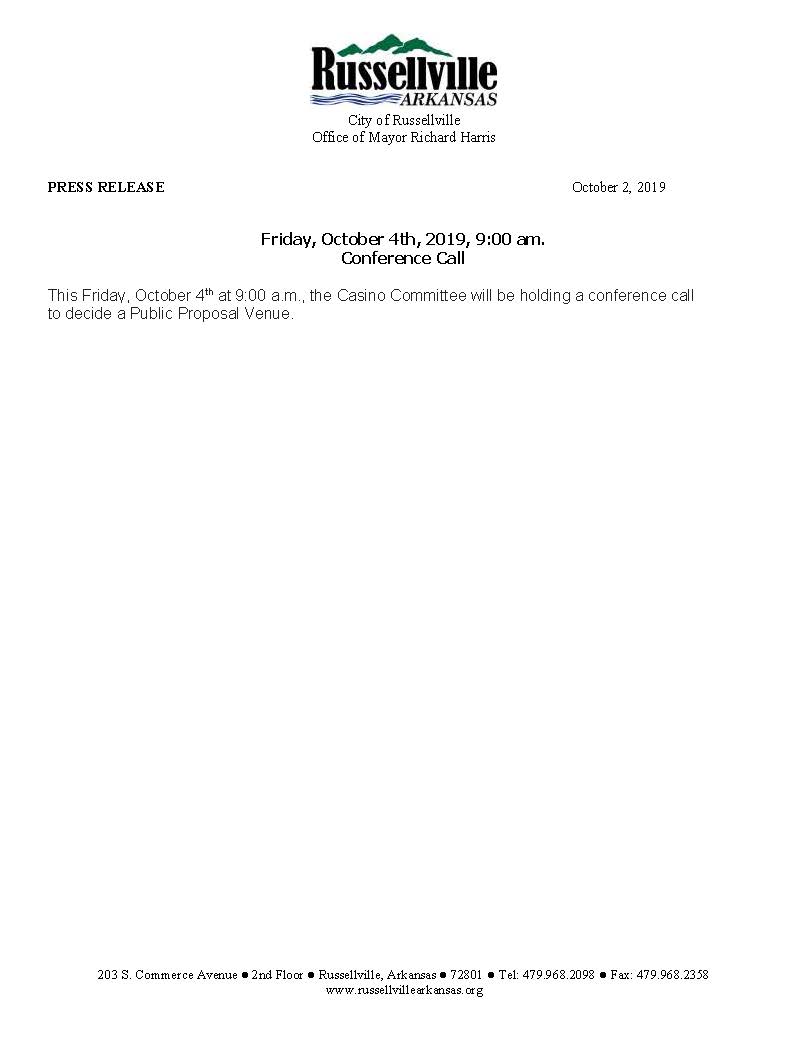 Press Release- Public Proposal Venue 10.2.19